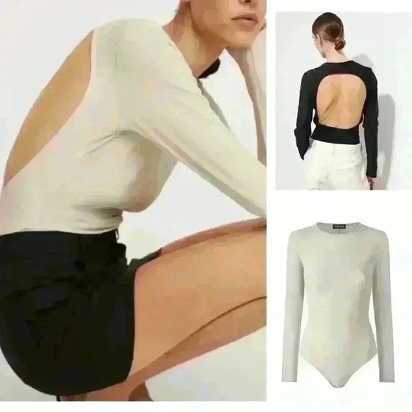 MANGO Cut-Out Back Bodysuit Bone White Size S - Picture 1 of 9